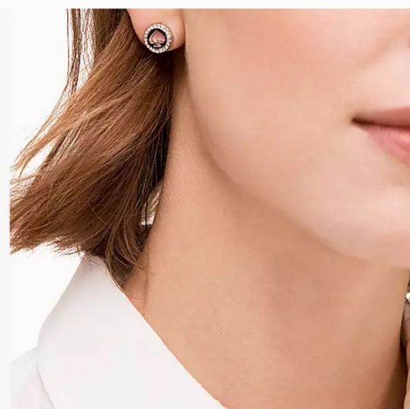 Elegant Kate Spade Spade Pave Stud Earrings | Silver | NWT - Picture 1 of 4